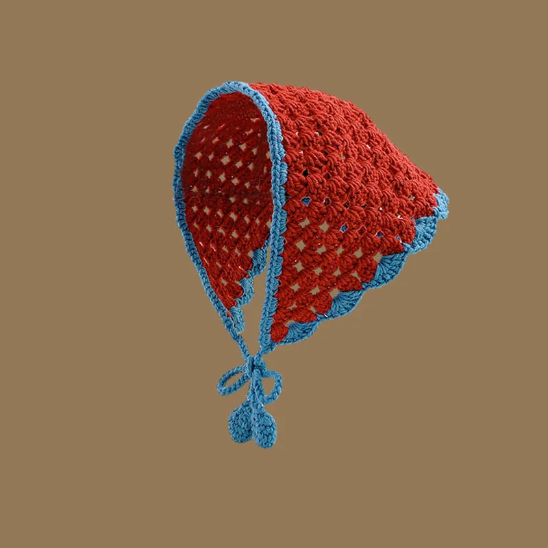 Französischer pastoraler Stil, gestricktes, florales Dreieck-Kopftuch für Mädchen, personalisiertes Kopftuch für Fotoshootings mit Bindeband, 3D-Blumen-Haarband – Detail 12