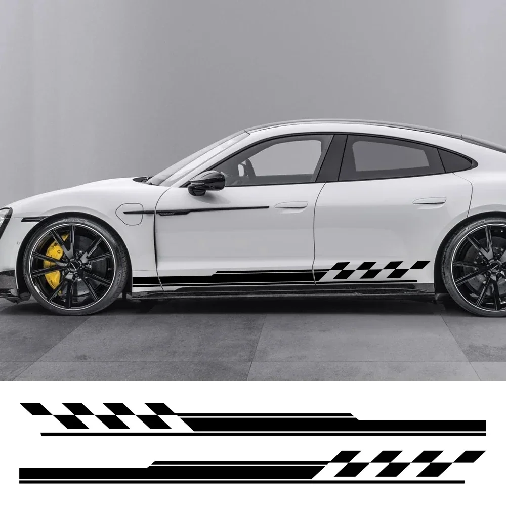 

2Pcs Universal Racing Checkered Flag Car Side Stripe Stickers Vinyl Decals Auto Door Side Skirt Decor for All Car Models