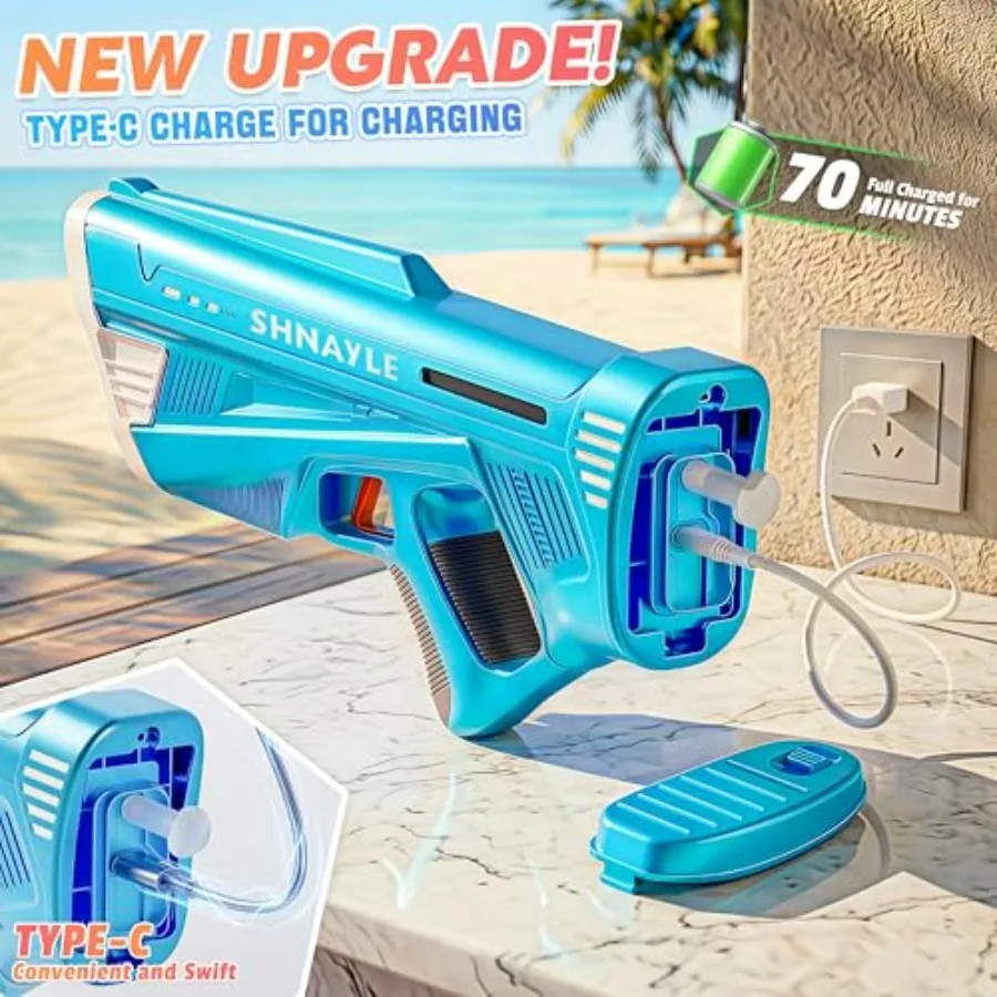 Pool toy for adults and kids: electric water guns with USB-C charging, automatic high-powered shooting, strongest long-range bl