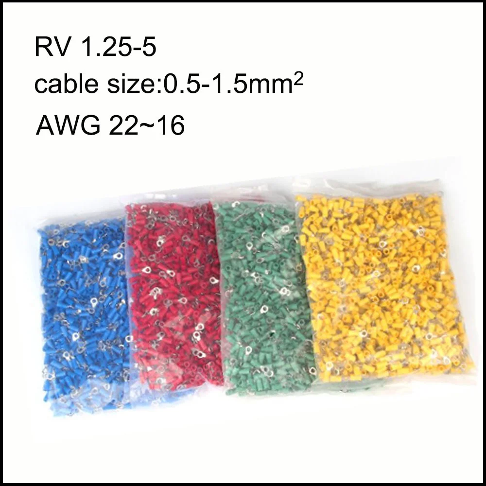 RV 1.25-5 Insulated Ring Terminal Insulating material vinyl nylon thickness:0.75mm USA screw #10 Cable size 1.5~2.5mm2