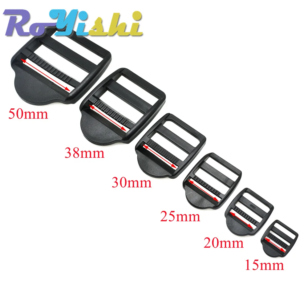 10 Pcs/Pack Ladder Lock Slider Plastic Buckles Backpack Straps Webbing 15-50mm Black