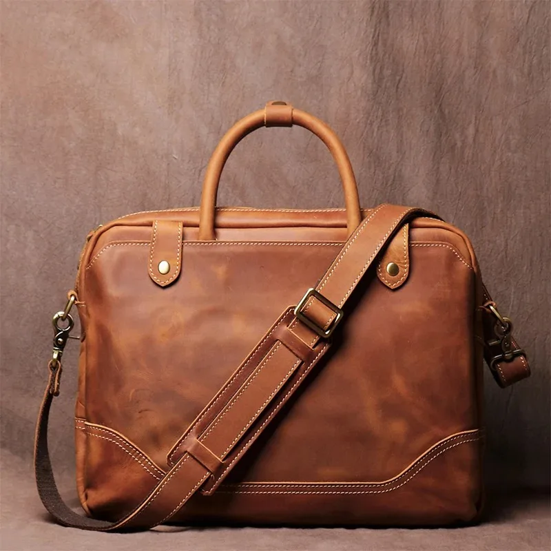 

Vintage Men's Briefcase Genuine Leather Male Laptop Bags Men's Handbag Business Office Bags Totes Bags for Document