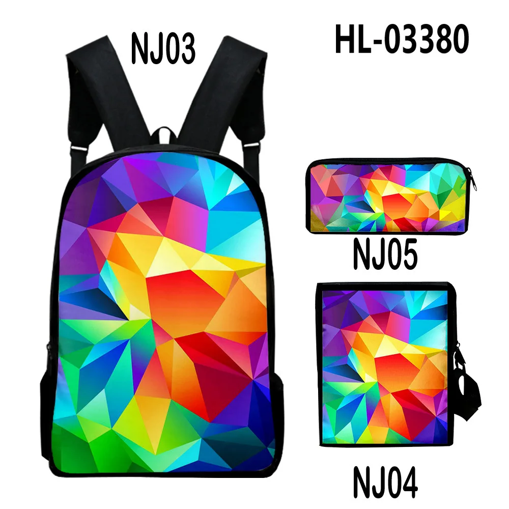 

Harajuku Youthful Creative color blocking 3D Print 3pcs/Set Student Travel bags Laptop Daypack Backpack Shoulder Bag Pencil Case