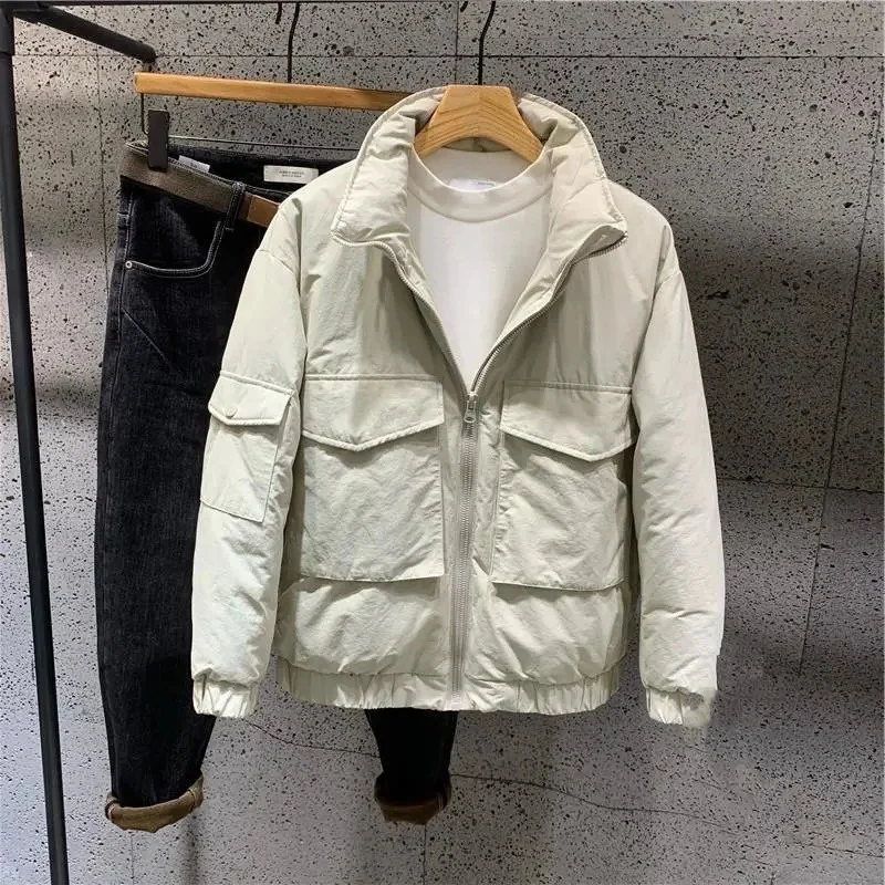 

Зимняя мужская утепленная куртка с воротником-стойкой, модный дизайн, теплая свободная верхняя одежда, молодежная повседневная куртка свободного кроя