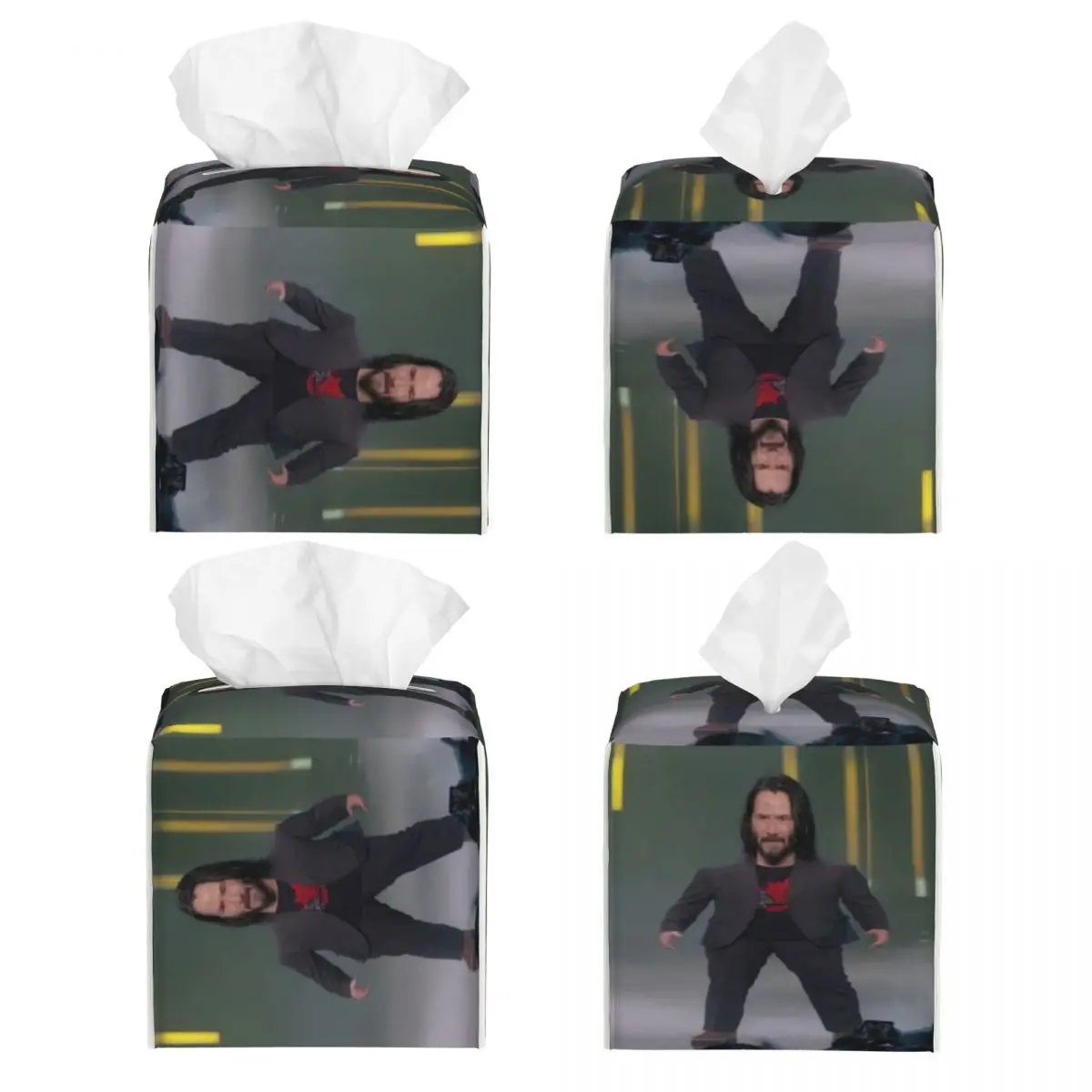 Custom Mine Keanu Reeves Tissue Box Cover PU Leather Square Facial Tissue Box Holder for Bathroom Home