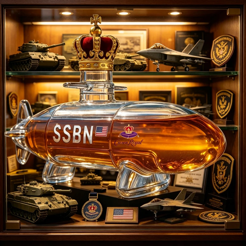 SSBN Navy Submarine Shaped Whiskey Bottle with Crown Stopper Premium Glass Liquor Decanter Bar Gift Collectible Home Decor