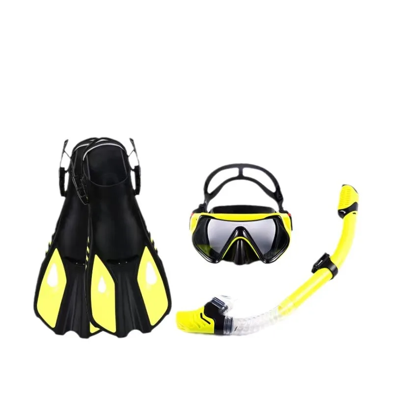 3Pcs Snorkeling Set with Panoramic Diving Mask Dry Top Snorkel Adjustable Short Fins Travel Bag for Adults Swimming
