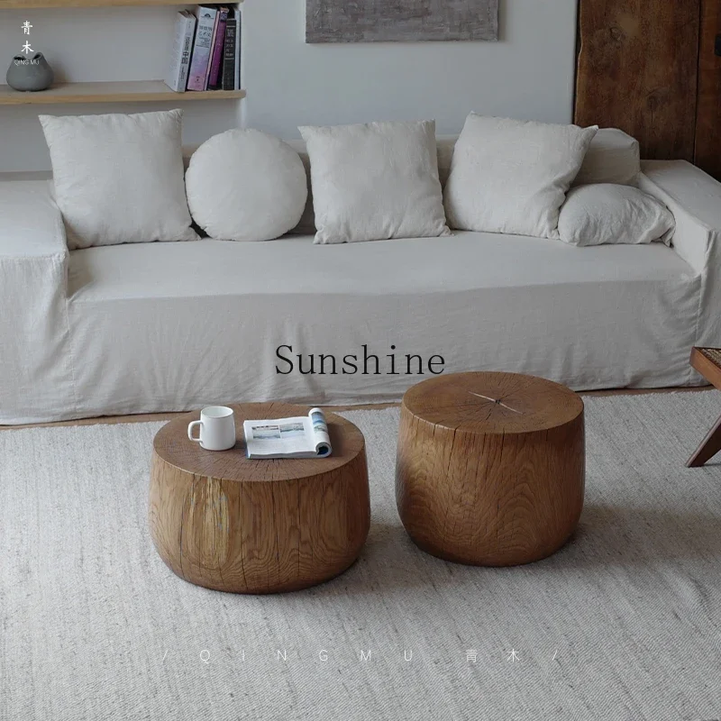 

Living room wabi-sabi wind minimalist size round combination wooden pier round coffee table