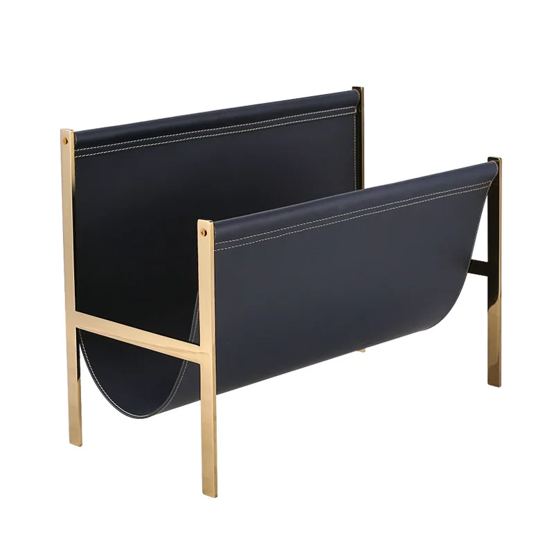 Modern Light Luxury Creative Saddle Leather Shelf Magazine Storage Model Room Hotel Villa Living Room Home