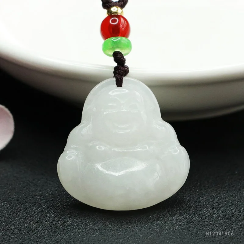 

Natural White Hetian Jade Buddha Pendant Necklace Maitreya Amulet HT2041906
