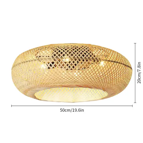 रिमोट कंट्रोल के साथ बांस से बुना हुआ लैंपशेड सीलिंग लाइट, E26 * 4 प्रकाश स्रोत, लिविंग रूम और बेडरूम के लिए फैन सीलिंग लैंप 10 best sales छत प्रकाश कवर - №6
