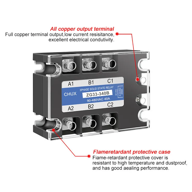 CHUX  Three Phase  Solid State Relay SSR 40A  3-32VDC Control  90-480VAC  DC-AC  ZG33-340B