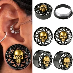 PAIR Stainless Steel Skull Tunnel Plugs Ear Plugs Ear Gauges Expander Tunnels Earlobe Earrings Piercing Jewelry