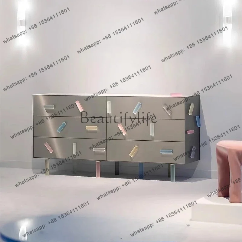 

yj5 Modern simple cream style dining side cabinet acrylic living room home exhibition hall model room storage cabinet