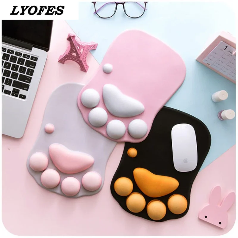 Cute Cat Paw Mouse Pad Gaming Mousepad Kawaii Anti-Slip Mice Mat PC Laptop Computer Office Comfort Wrist Rest Support for Office