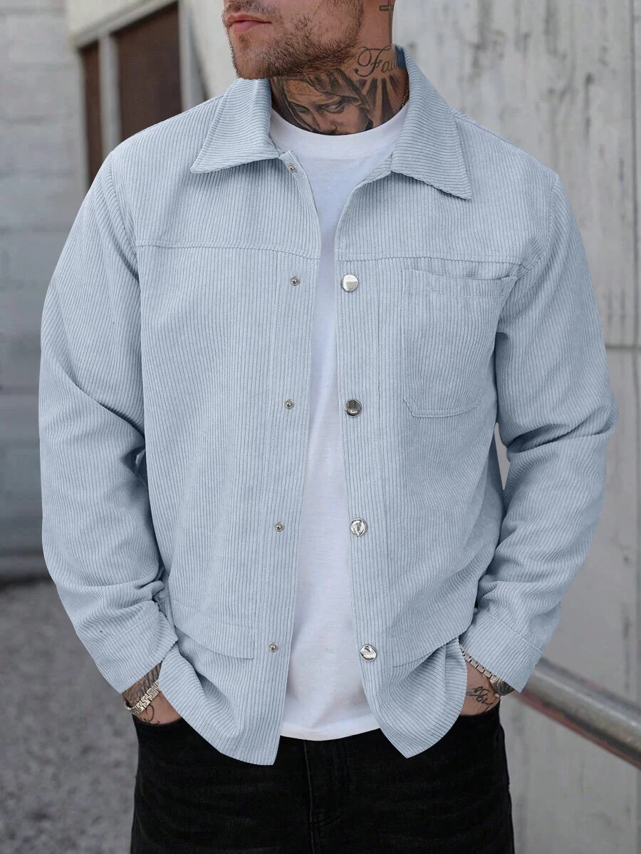 

Мужская винтажная вельветовая куртка с фланелевым воротником, облегающая верхняя одежда в байкерском стиле для мужчин с татуировкой, осенне-осеннее уличное пальто ​ ​