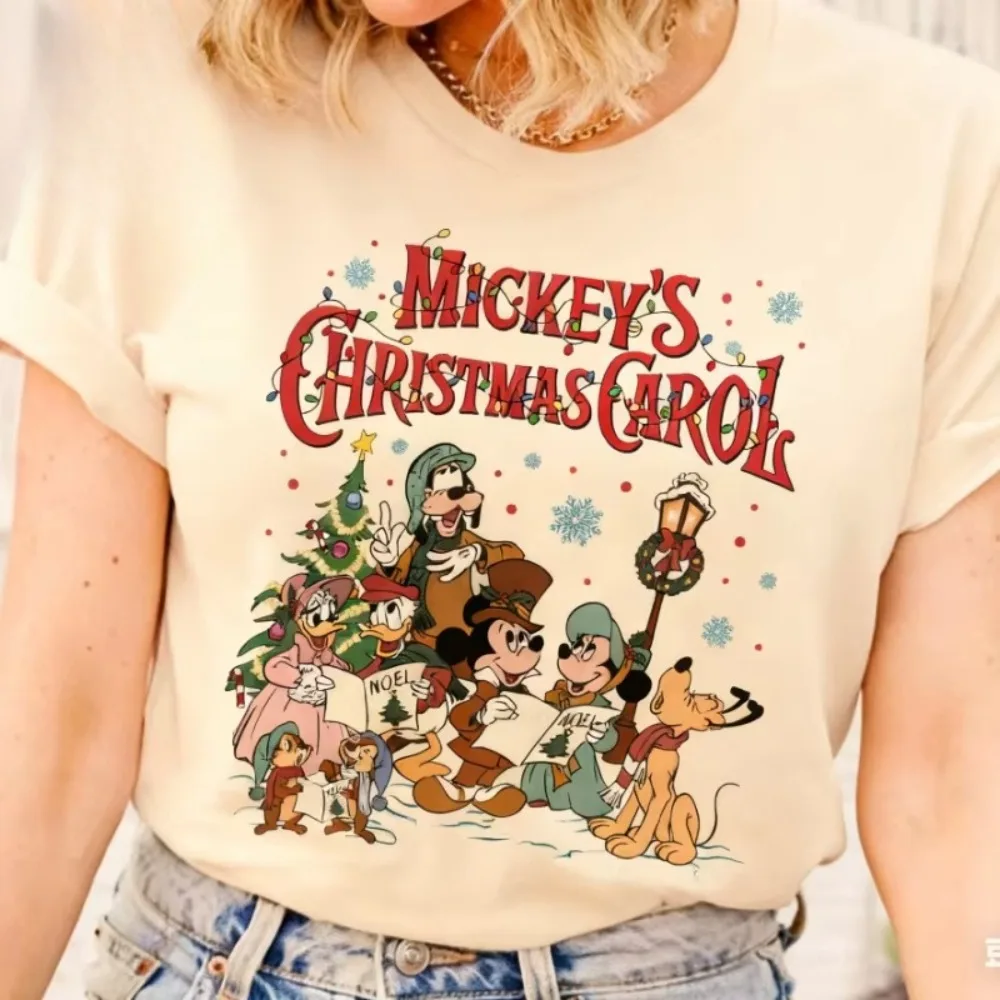 ดิสนีย์ 2026 คริสต์มาส ดิสนีย์ มิกกี้เมาส์ ตัวละครการ์ตูน เสื้อยืดพิมพ์ลายกราฟิก แฟชั่นง่ายๆ ไซส์พลัส แขนสั้น