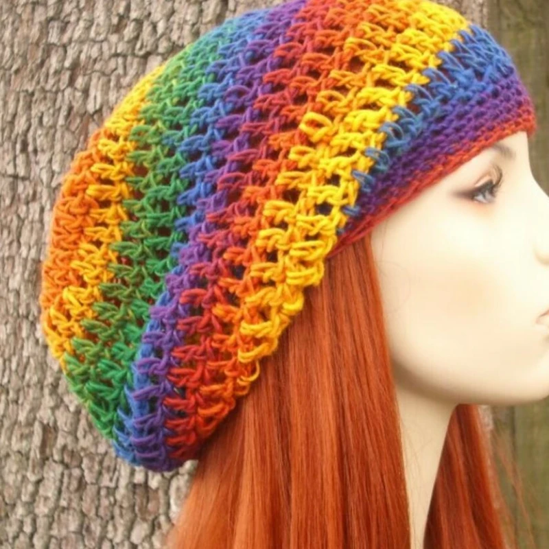 Handmade Women Beanie Hat Cross-border New Rasta Millinery Hats Hand-woven Fishnet Hollowed Fashion Retro