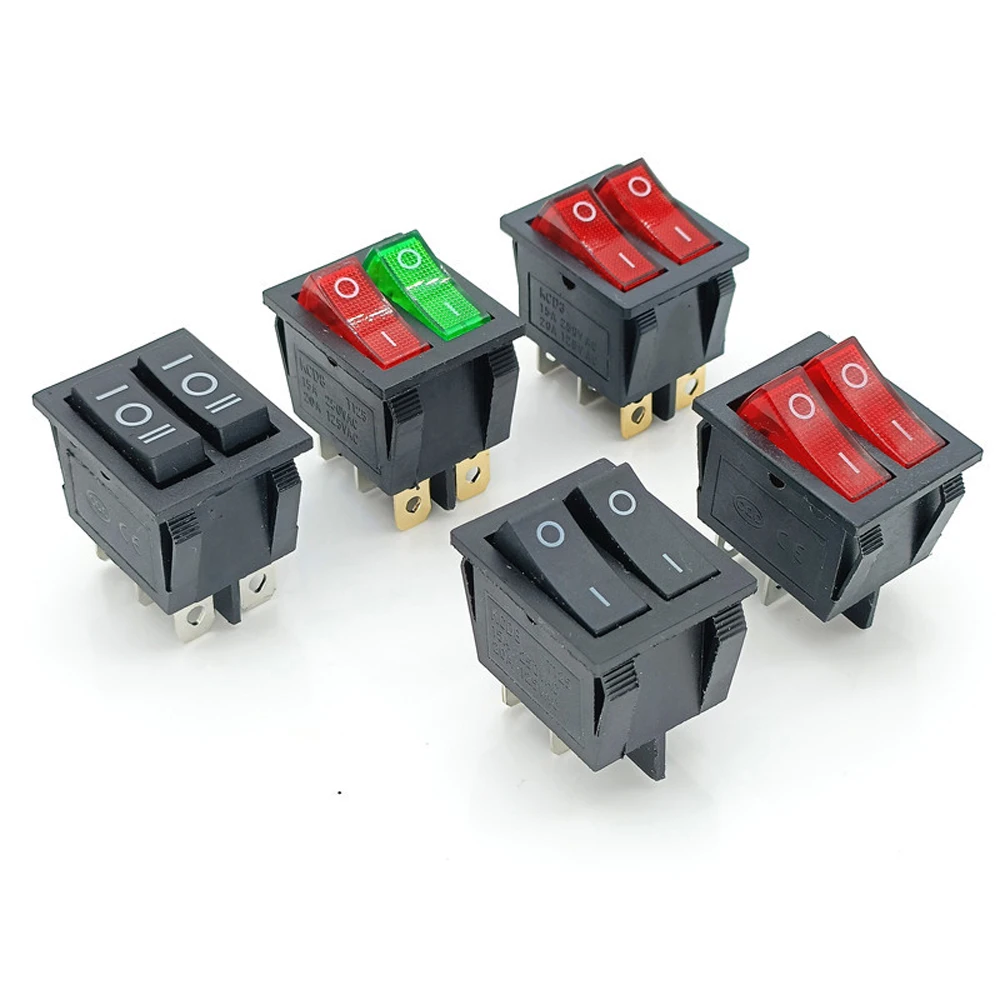 ABILKEEN KCD2 Series Dual Port Button Platic Rocker Switch ON-OFF Latching Toggle Rocker Push Button with LED Illuminate