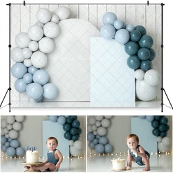 Baby Boy First Birthday Photo Background Cake Smash Photography Backdrop Blue White Balloon Photo Studio Props