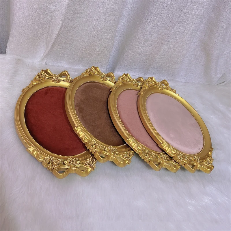 Vintage Photo Frame Shaped Jewelry Display Tray with Gold Border 38*25Cm Large Size Colored Velvet Ring Earring Storage Props