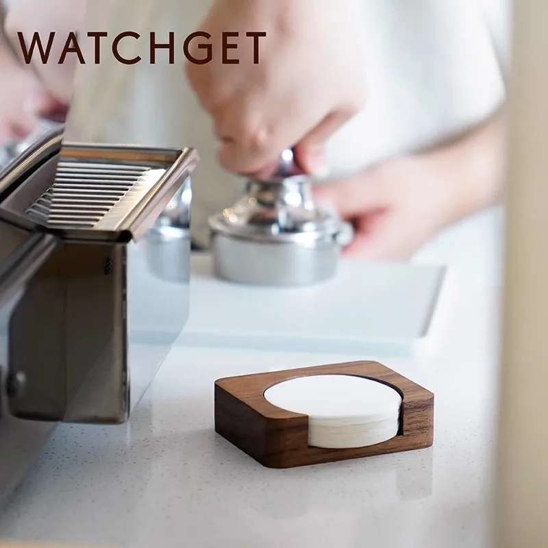 watchget Espresso Paper Filter Holder Wood Coffee Filter Storage Container Coffee Filter Dispenser 51/53/55/58/63mm Filter Paper 4
