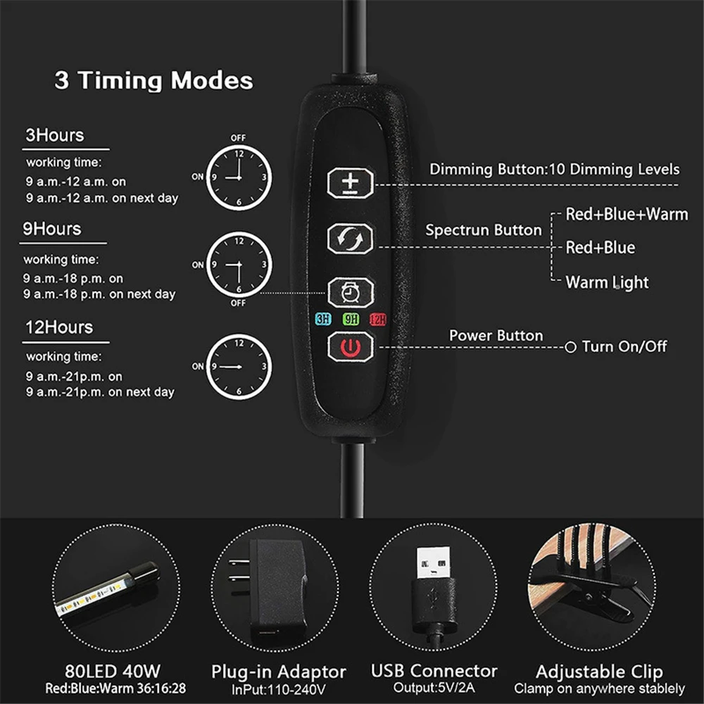 LED Plant Grow Lights Volledige Spectrum Clip Phyto Lamp Voor Kas Groeisysteem Indoor Tuin Grow Lamp Verstelbaar Met Timer