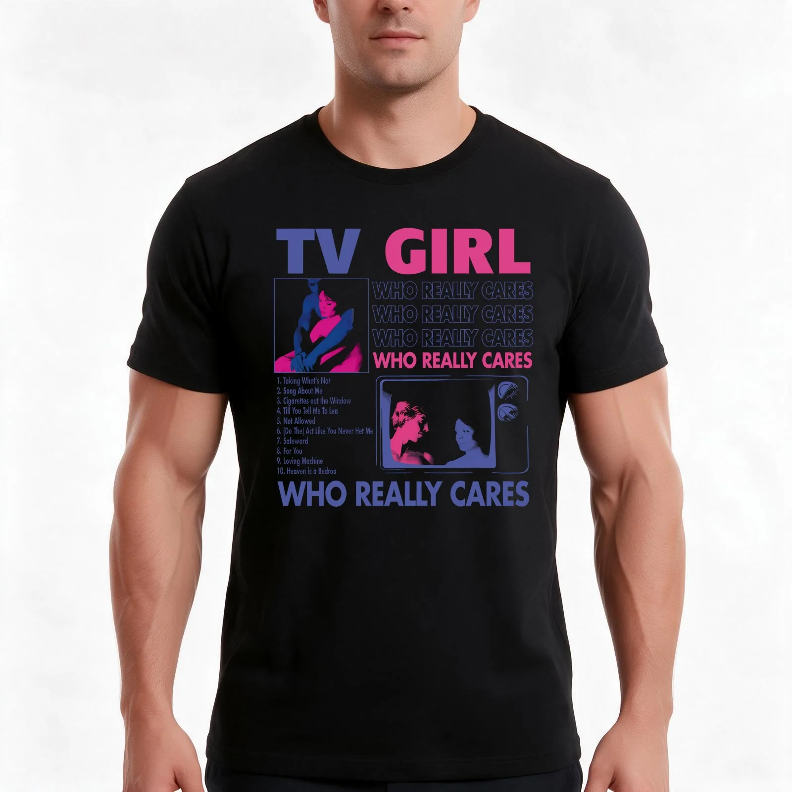 TV Girl Who Really Cares T-Shirt, Summer Casual Cotton Tee, Oversized Streetwear Tops, Vintage Graphic Print, Unisex Men Women