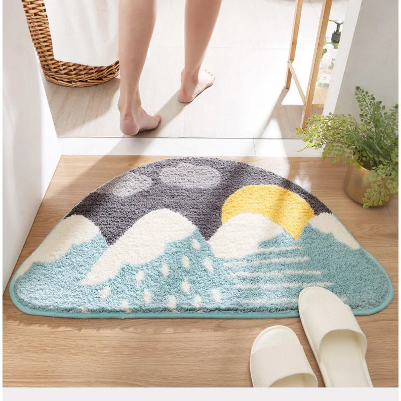 45*75cm Bath Mat Modern Semicircle Flocking Lucky Rainbow Bathroom Rug Waterproof Bathtub anti-slip Carpet Entrance Foot Mat