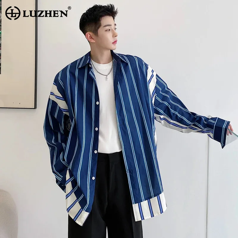 

LUZHEN Youth Casual Striped Splicing Color Contrast Shirts Long Sleeve Men's Loose Korean Trendy Elegant Male Tops 2024 LZ5960