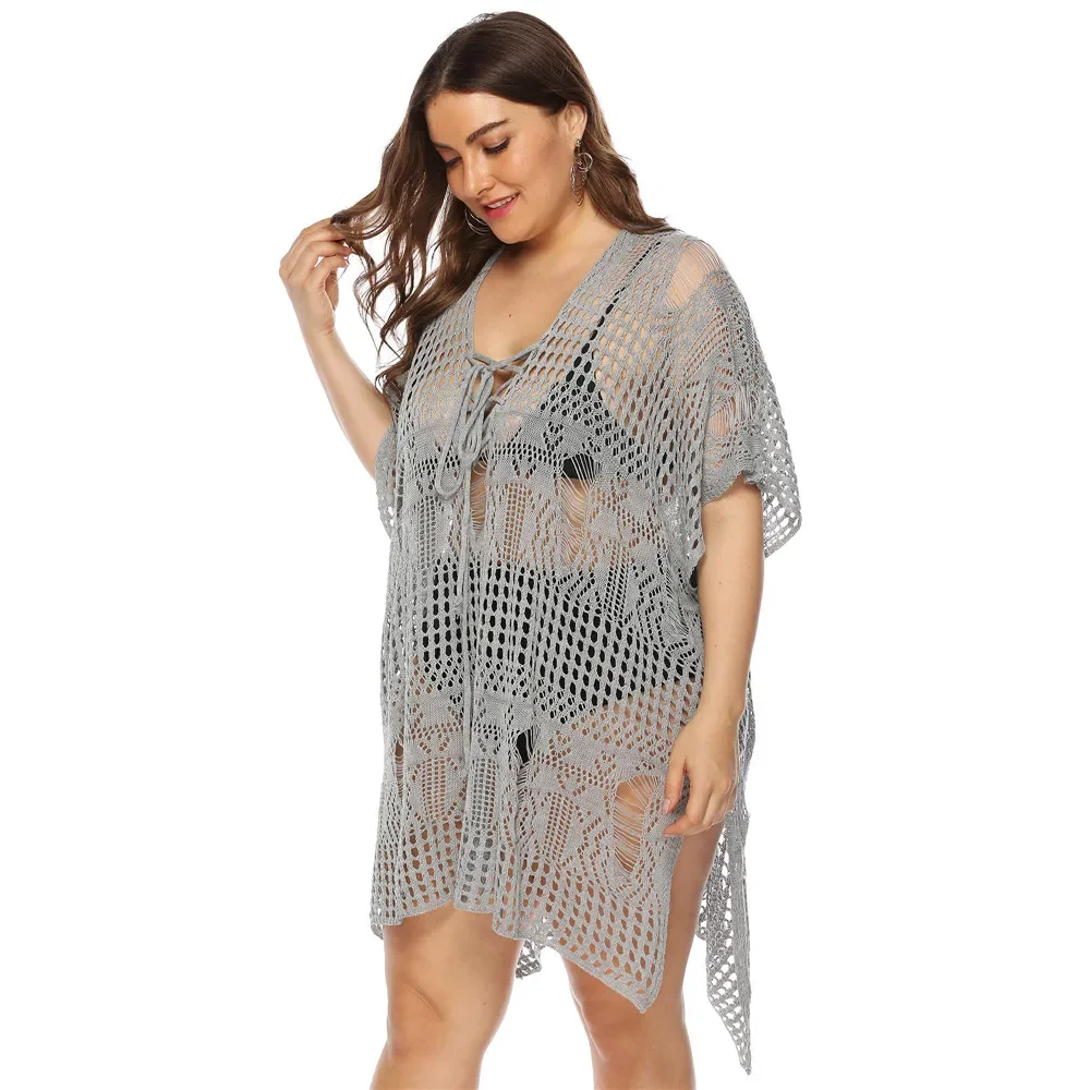 Robe de plage en crochet ajourée pour femmes, grande taille, cover-ups d'été, tunique de bain, chemisier de bikini