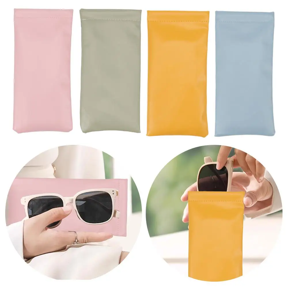 New PU Sun Glasses Pouch Soft Leather Simple Eyewear Storage Bags Eyewear Accessories Solid Waterproof Bag Case