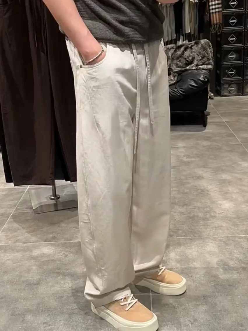 Men's Summer Casual Pants Silk Ice Sensation Breathable Wide Drape Straight Leg Pants 3D Tailoring Versatile Long Trousers