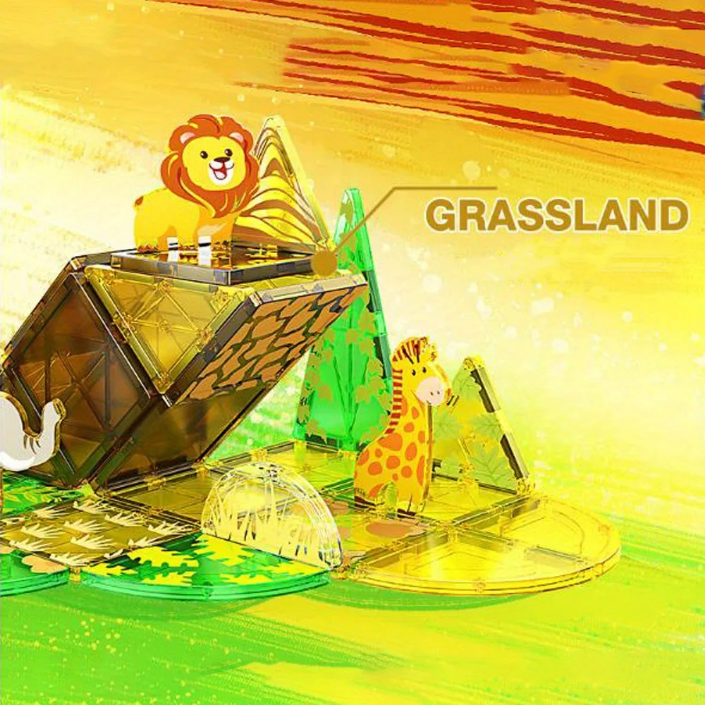 مكعبات بناء مغناطيسية لحيوانات المراعي مكونة من 32 قطعة - مجموعة ألعاب جذعية كبيرة ألعاب مغناطيسية إبداعية، هدية تعليمية للأطفال