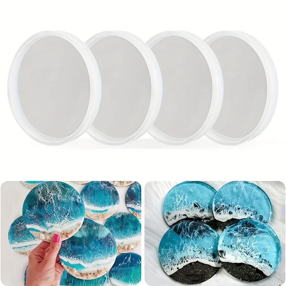 Moule en résine de dessous de verre circulaire, moule de dessous de verre en silicone d'agate à trou de cristal brillant, dessous de verre en résine et conservation des bouquets 4 pièces