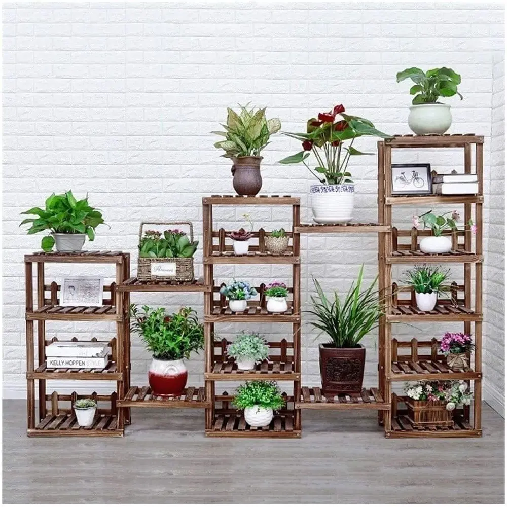 

Многоярусная деревянная подставка для растений для внутреннего и наружного использования - стеллаж для хранения горшков и садовых дисплеев