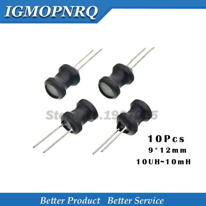 10PCS I-shaped Coils Unshielded Wirewound Dip Power Inductors 0912(9*12mm)150uH 330uH 470uH 1mH 2.2mH 3.3mH 10mH Inductors