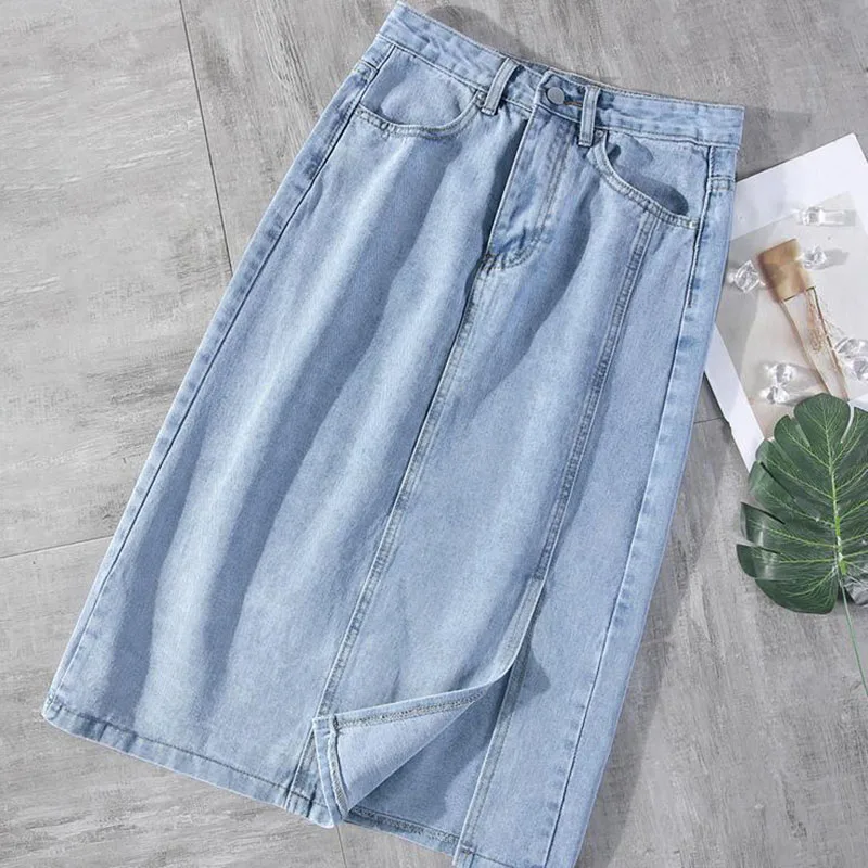Lucyever Spring Summer Blue Denim Skirts Women Fashion High Waist Split One Step Skirt Woman Korean Streetwear Pencil Skirts