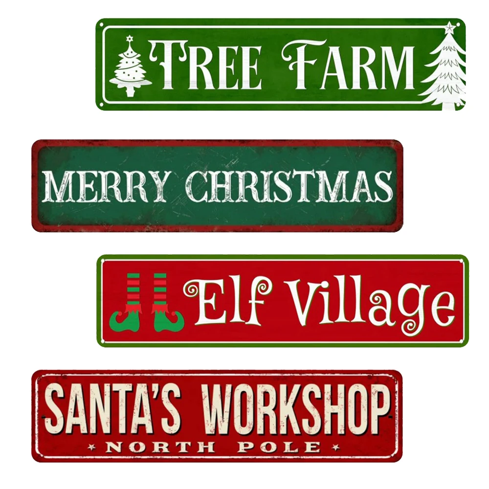 Vintage Merry Christmas Road Signs, 4x16 Inches Metal Tin Sign, Retro Santa Claus Street Sign, Hot Chocolate, Room Decor, WY298