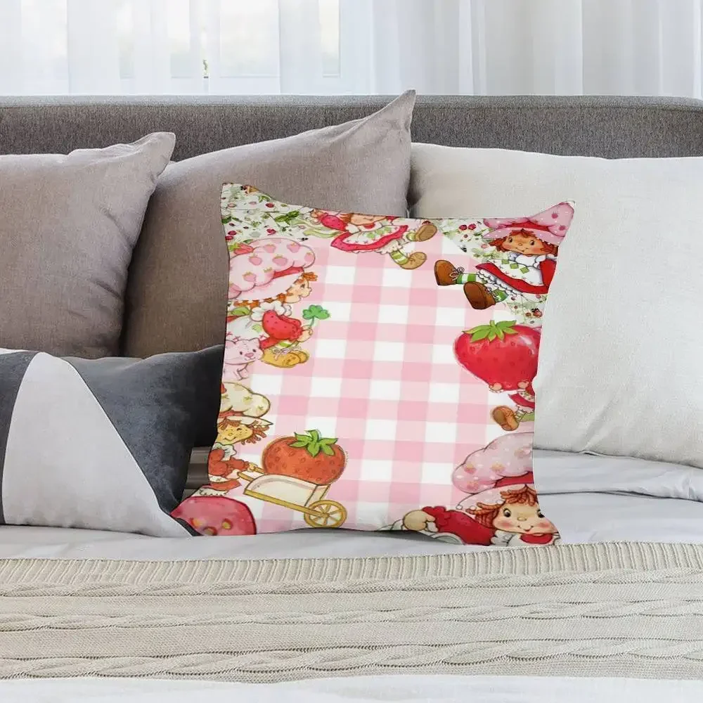 Kawaii S-الفراولة الكعك كيس وسادة قصيرة أفخم الوجهين طباعة مربع رمي وسادة تغطي أريكة وسادة المنزل ديكور