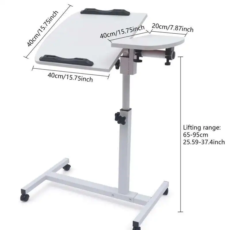 Laptop Sofa Desk Mobile Rolling Adjustable Height Angle Overbed Food Tray Stand