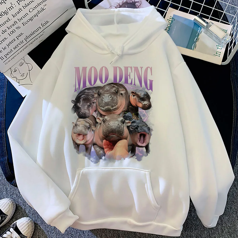 Moo Deng hoodie trendy graphic youthful casual wear pattern girl tracksuits anime streetwear