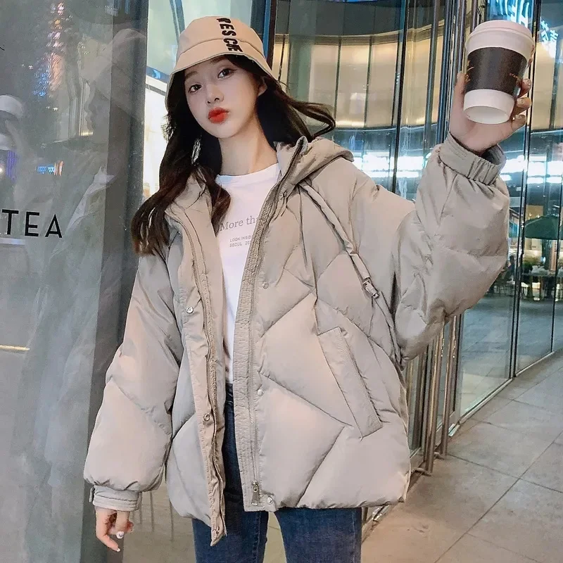 

Autumn Winter Feminine Hooded Down Cotton Coat Korean Women Long Sleeves Parkas Outwear 2025 Ladies Fashion Cotton Padded Jacket