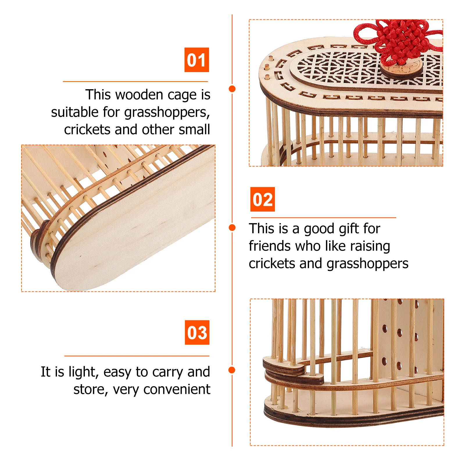 

1Pcs Wooden Carrier Cage Double Lattice Mini Cricket Storage Box Durable Portable Holding Case