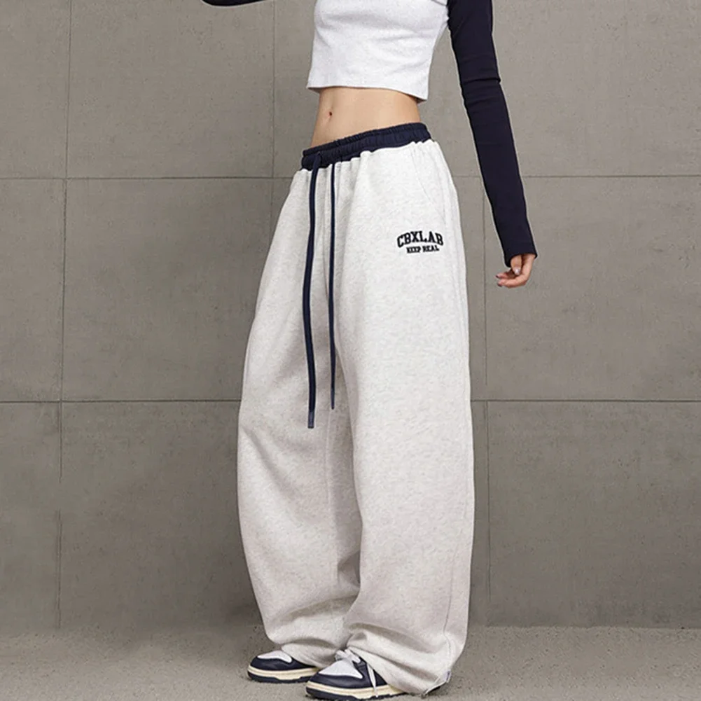Casual Outing Elastic Waist Pants Contrast Color Pants Trendy Y2K Letter Pants Casual Trousers Summer Autumn Wear