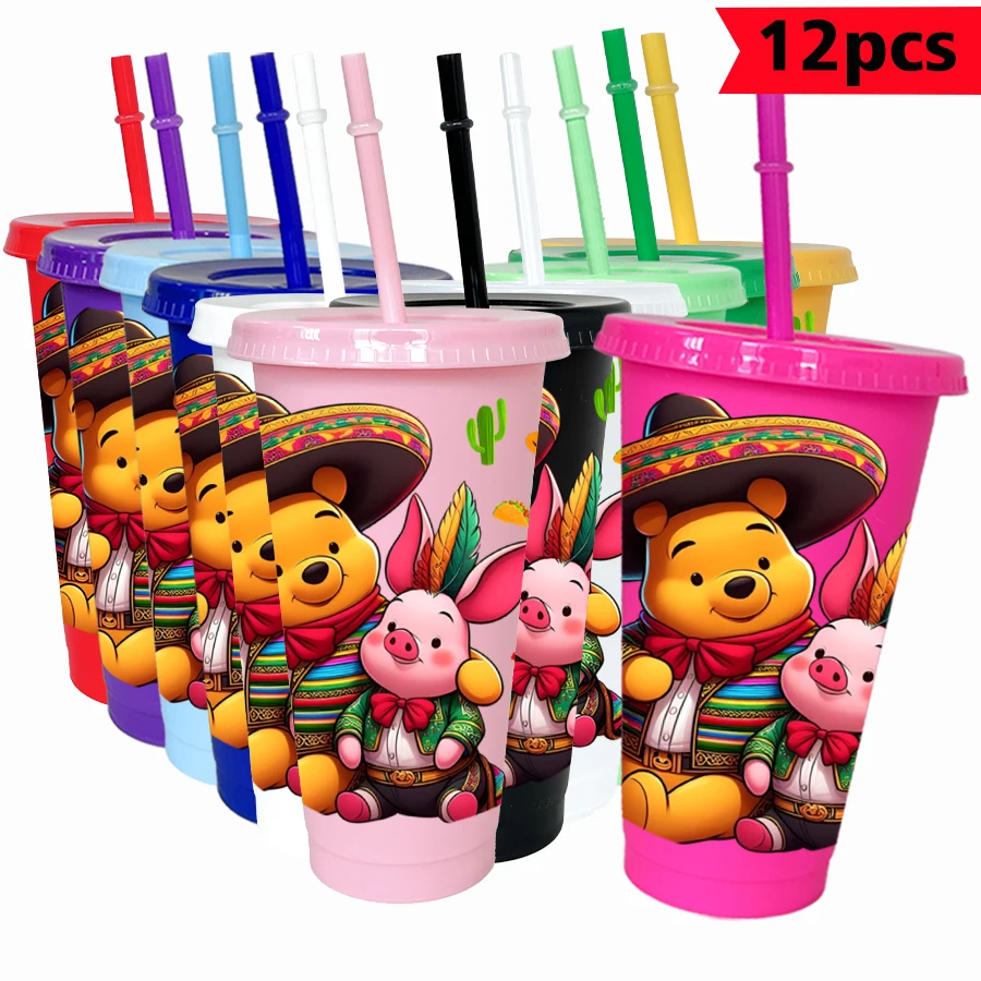

12 pcs/pack Disney, Winnie the Pooh, Piglet 26oz colorful plastic tumbler birthday party drinking utensils juice coffee cup