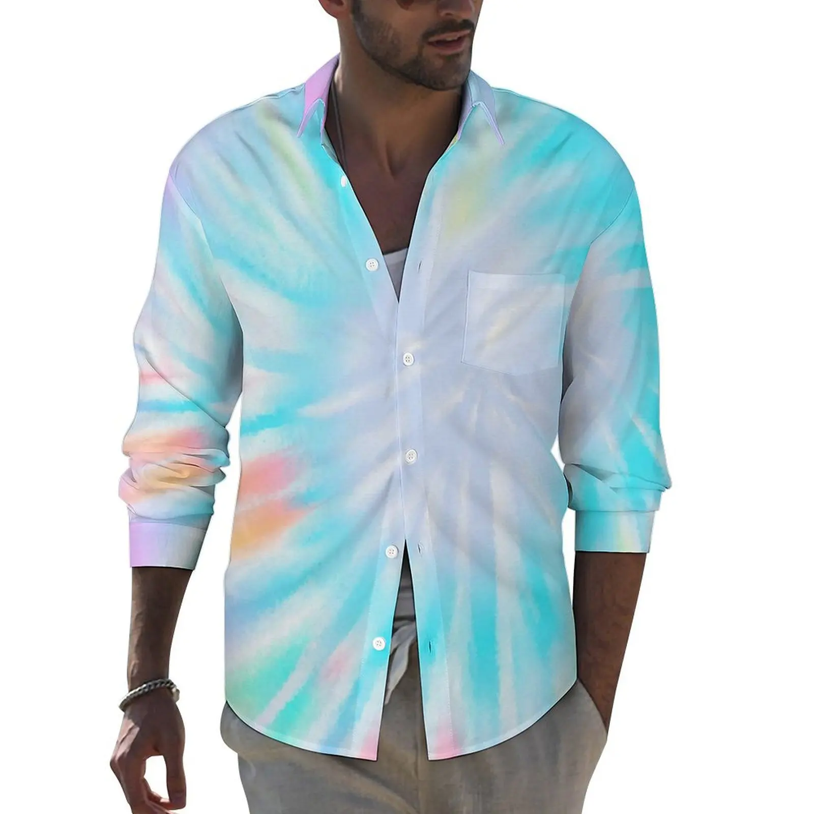 

Ombre Tie Dye Stylish Casual Shirt Man Colorful Hippy Print Shirt Autumn Trendy Blouses Long Sleeve Pattern Oversized Clothing