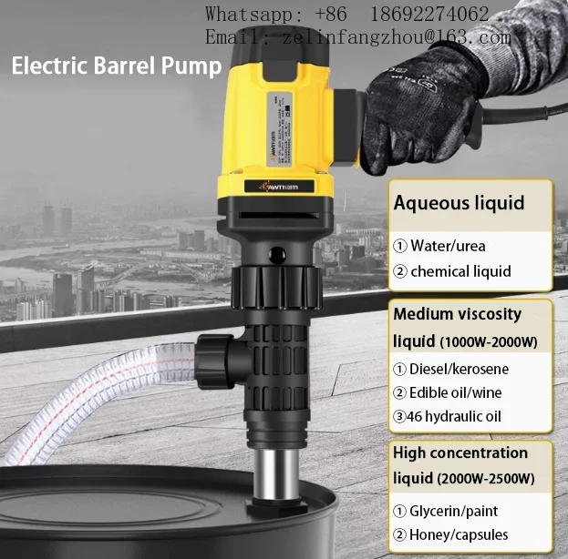 CAVITT AC 1000W Electric Drum Pump 3m Suction Nylon Stainless Steel Self Priming Low Viscosity Mildly Corrosive Liquid