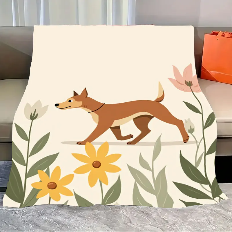 

1pc Flannel Blanket Chic Dog & Floral Print Blanket for Cozy Home Decor