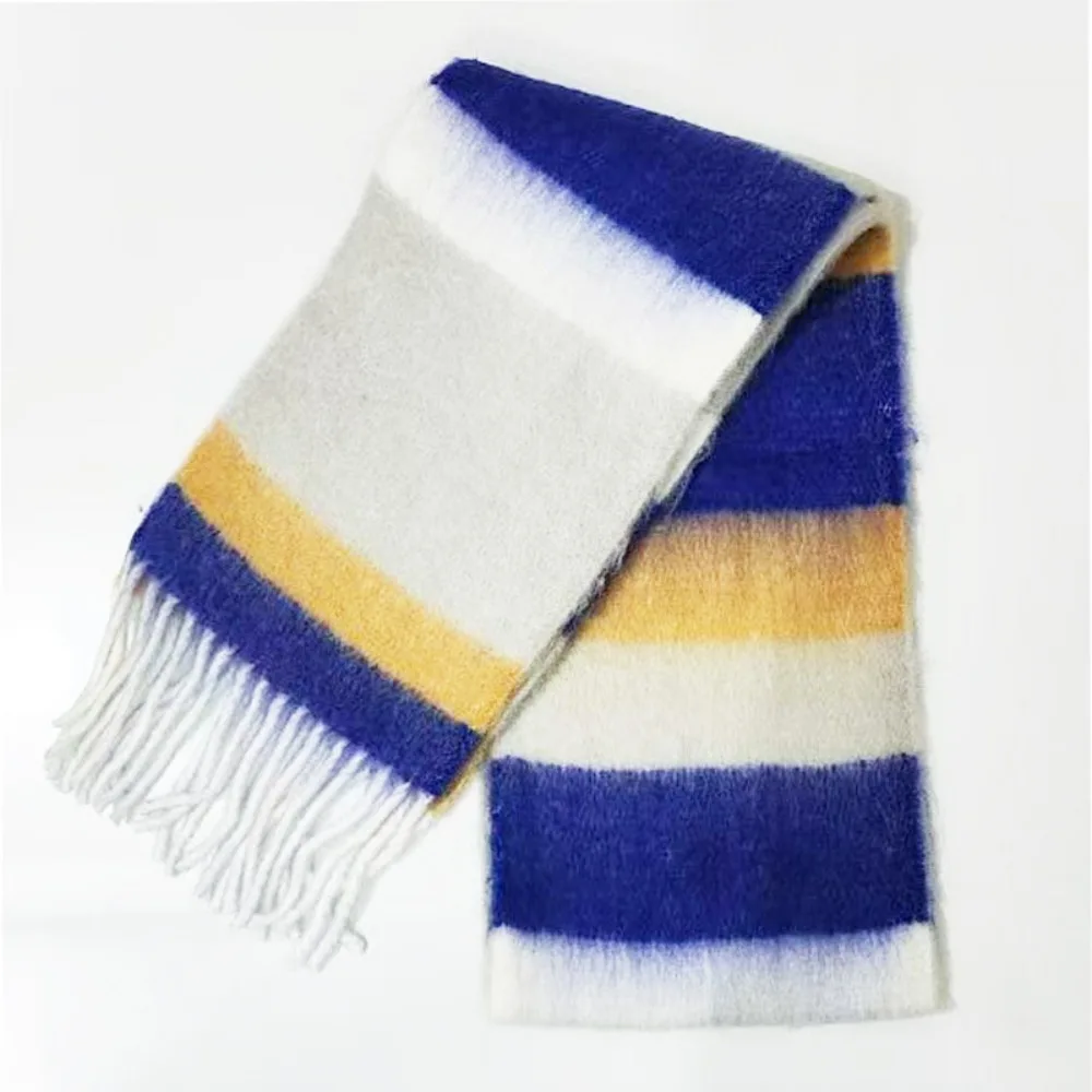 

Elegant Colorful Stripe Mohair Shawl Korean Style Coldproof Long Tassel Scarf Neckerchief Keep Warm Winter Wool Scarves Men